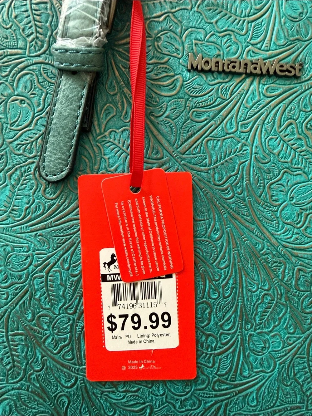Montana West Teal Floral Embossed Tote with Charm